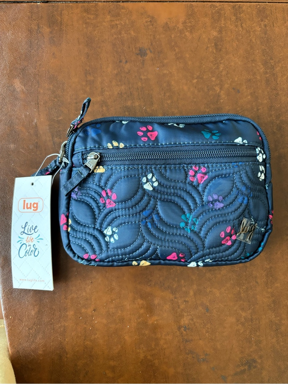 lug Quilted Cosmetic Pouch with Multicolor Paw Prints